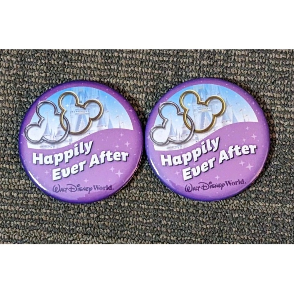 Disney World 2 Happily Ever After Button Pins Pinback Wedding Marry Married